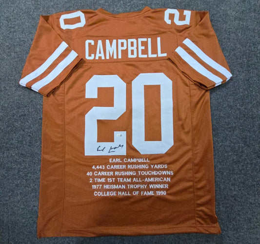 Texas Longhorns Earl Campbell Signed Autographed Stat Jersey Jsa Coa