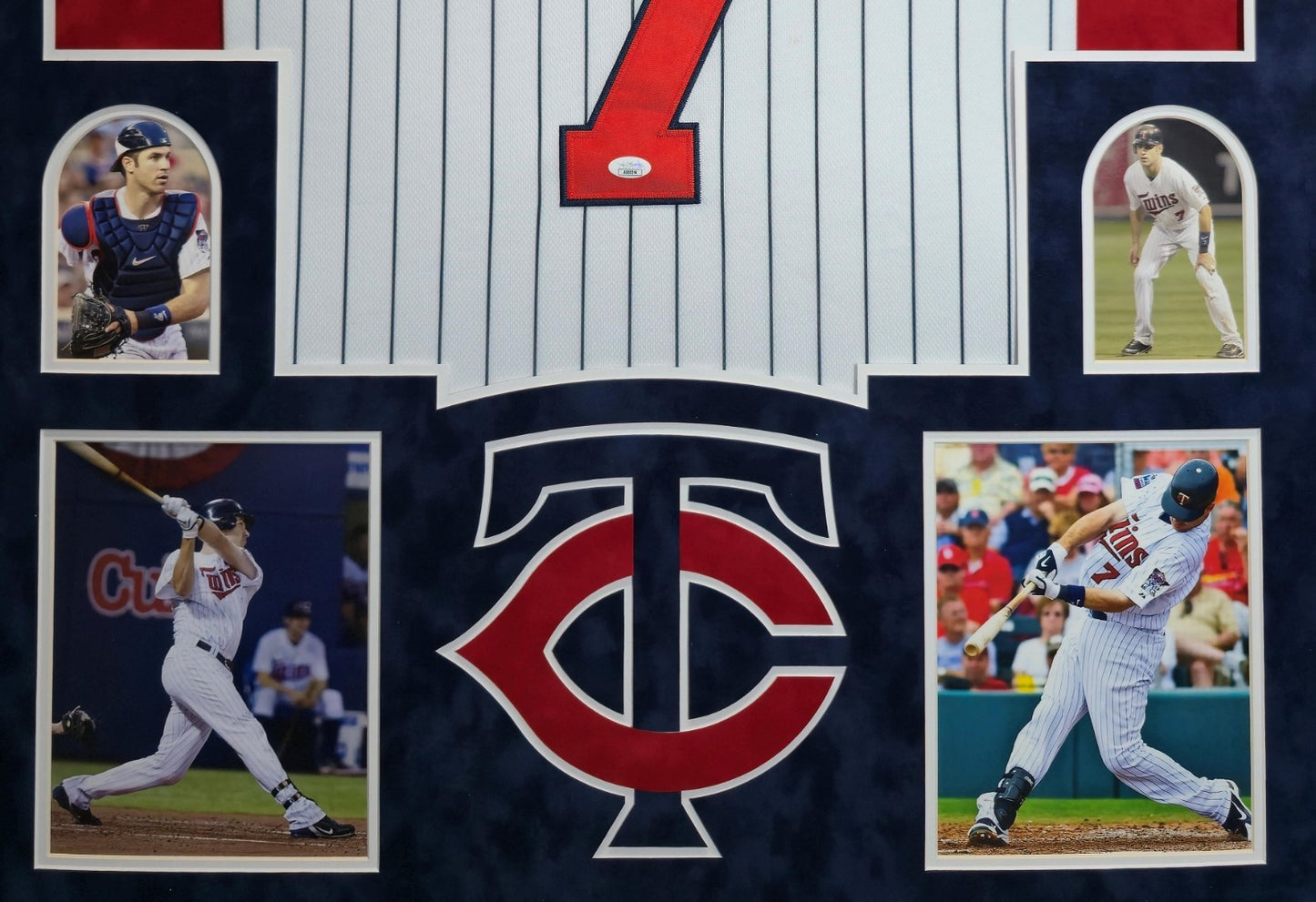 Suede Framed Minnesota Twins Joe Mauer Autographed Signed Jersey Jsa Coa