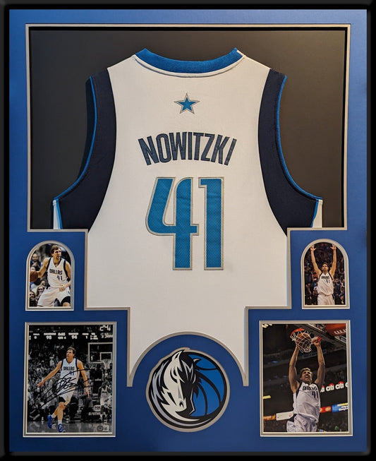 Framed Dallas Mavericks Dirk Nowitzki Jersey With Autographed 8X10 Photo Beckett