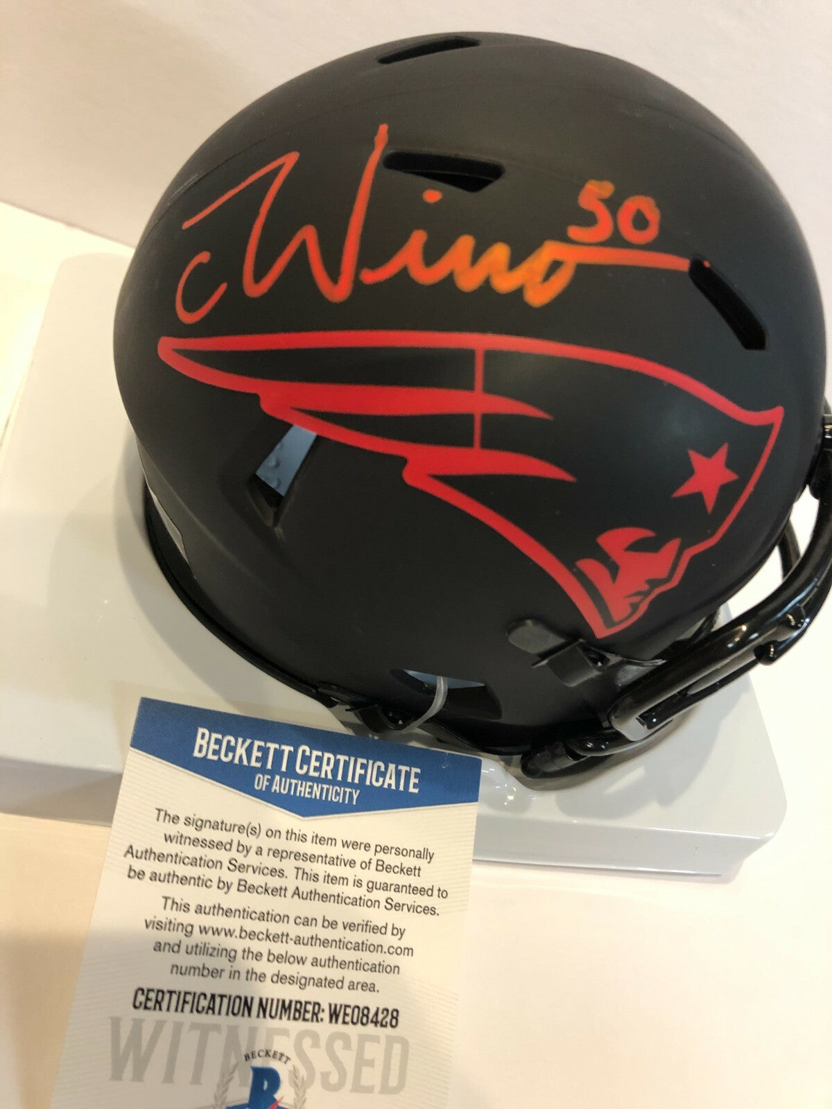 Chase Winovich Signed New England Patriots Eclipse Mini Helmet Beckett Coa