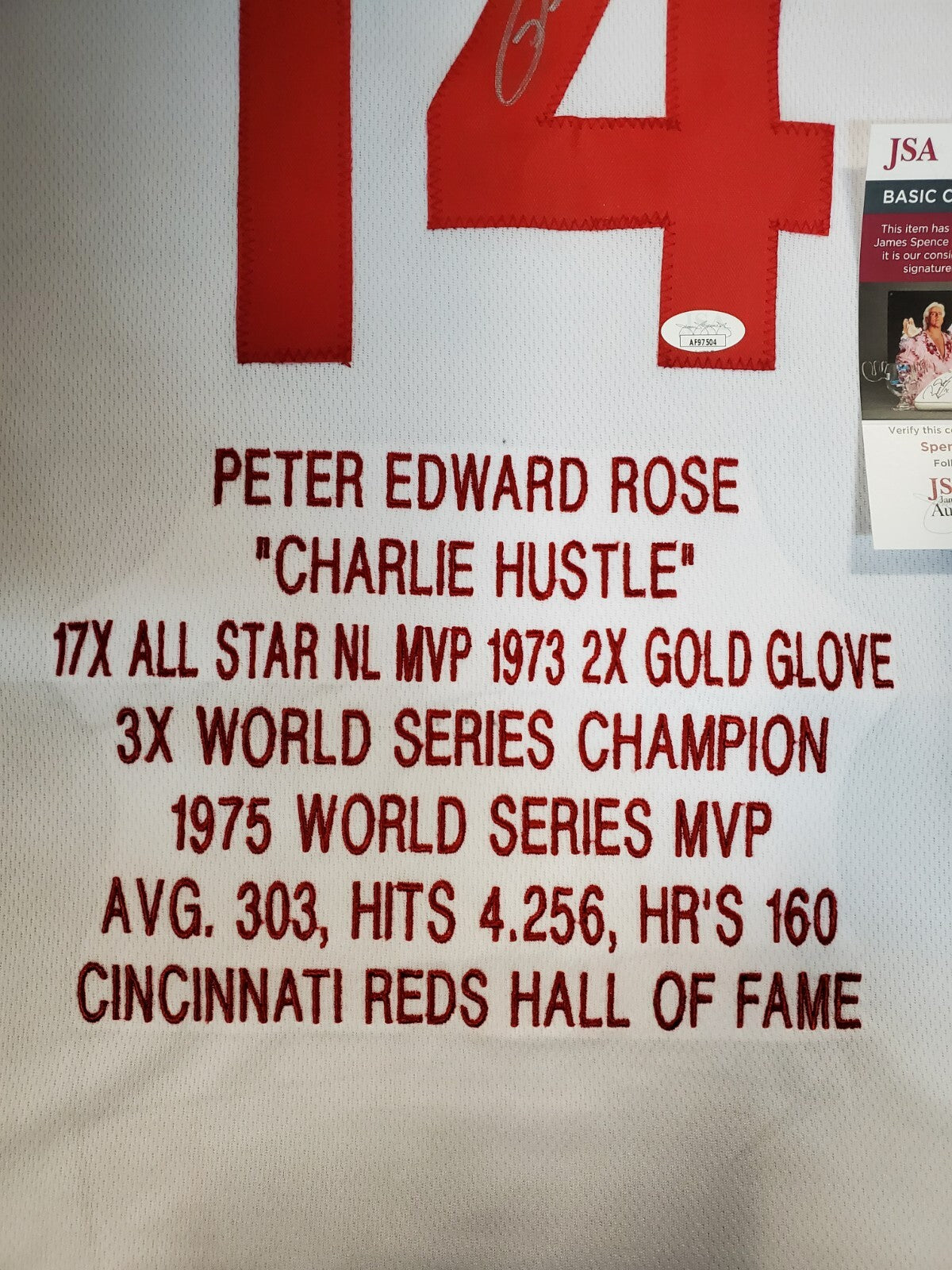 Cincinnati Reds Pete Rose Autographed Signed Custom Stat Jersey Jsa Coa