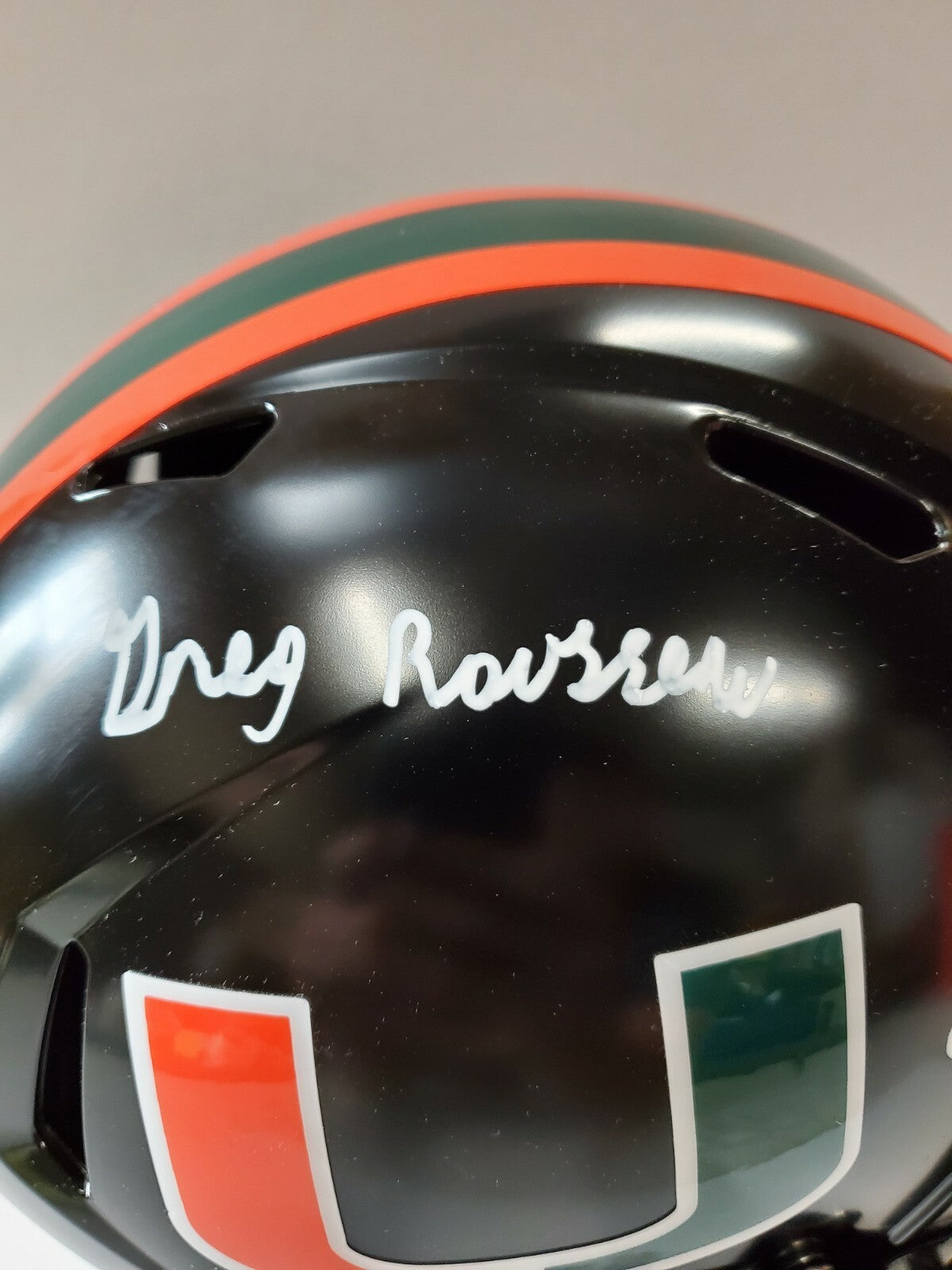 Greg Rousseau Signed Inscribed Miami Hurricanes Full Size Replica Helmet Jsa Coa