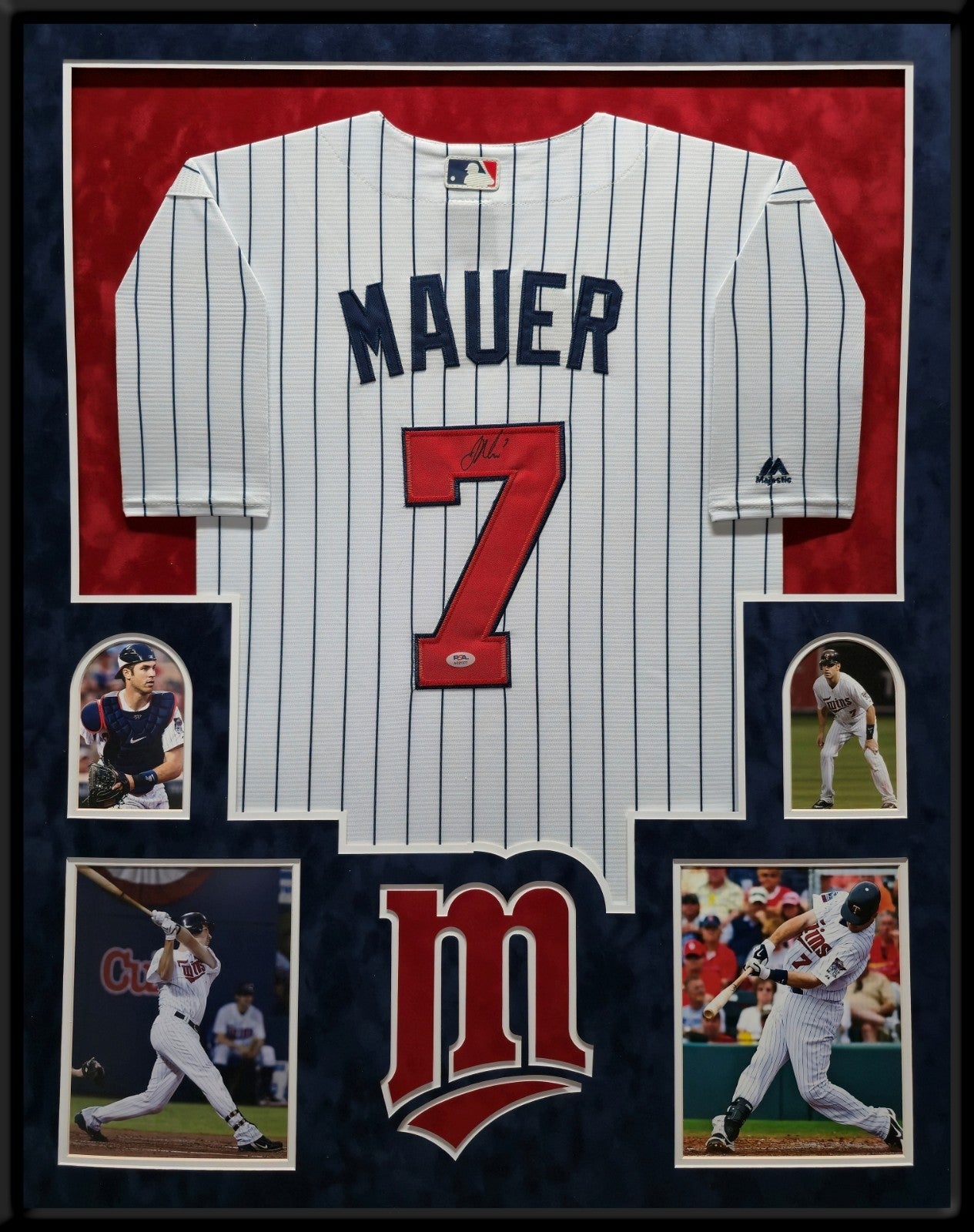 Suede Framed Minnesota Twins Joe Mauer Autographed Signed Jersey Psa Coa