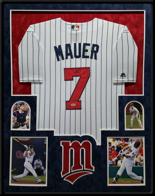 Suede Framed Minnesota Twins Joe Mauer Autographed Signed Jersey Psa Coa