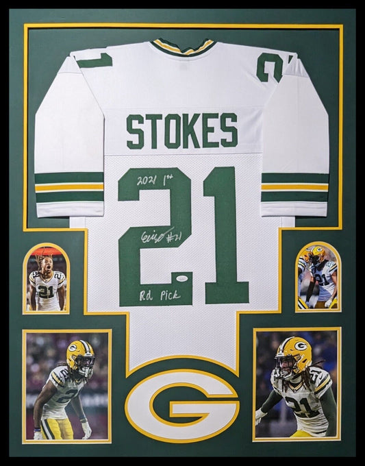MVP Authentics Framed Green Bay Packers Eric Stokes Autographed Signed Inscribed Jersey Jsa Coa 450 sports jersey framing , jersey framing