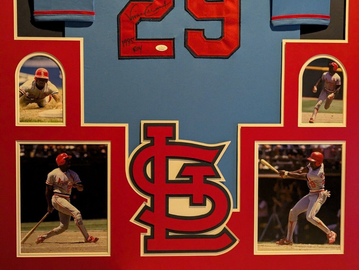 Framed St Louis Cardinals Vince Coleman Autographed Inscribed Jersey Jsa Coa