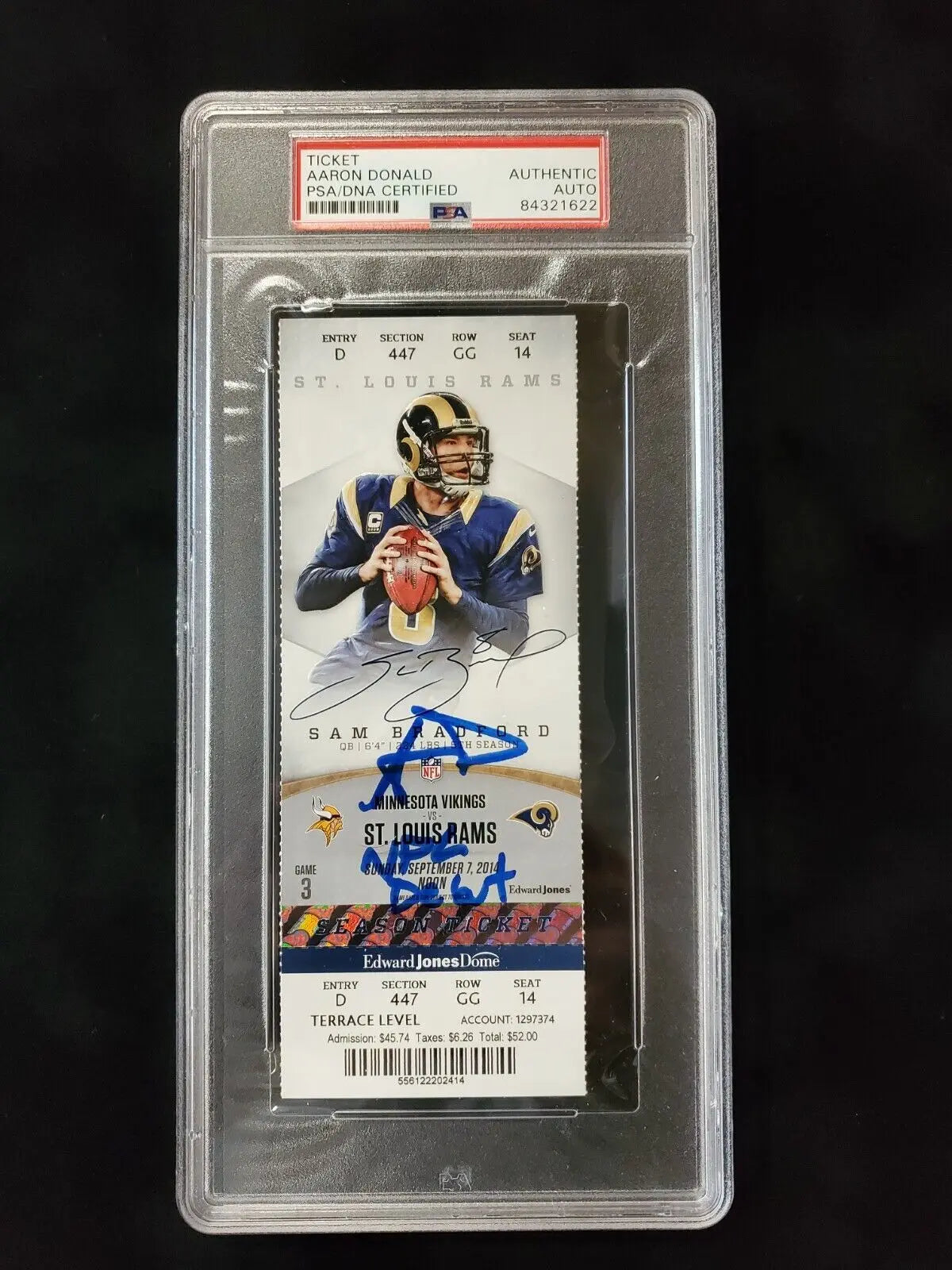 MVP Authentics Aaron Donald Signed Autographed Rams 2014 Nfl Debut Game Ticket Psa Slabbed 449.10 sports jersey framing , jersey framing