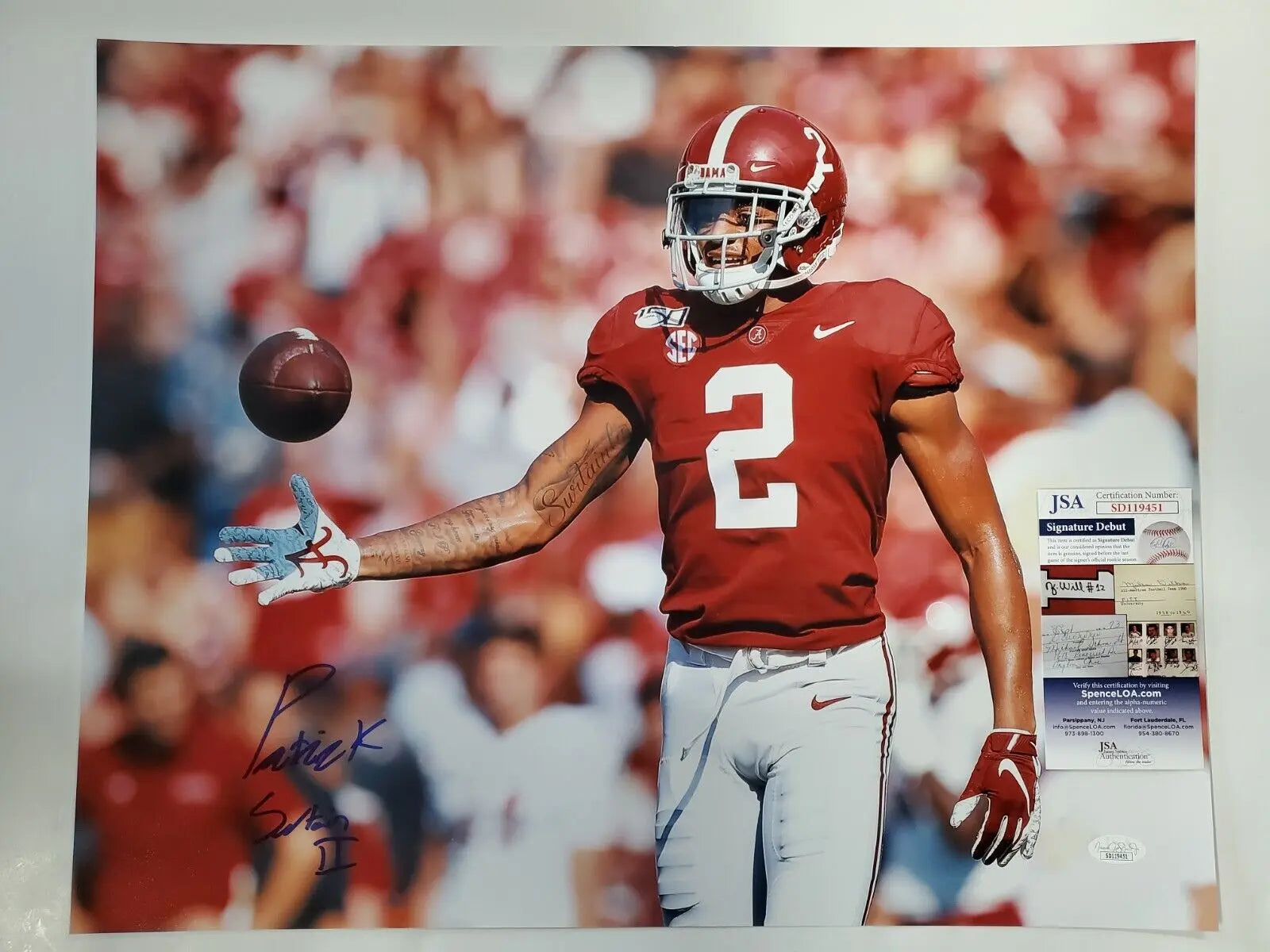 MVP Authentics Alabama Crimson Tide Patrick Surtain Ii Autographed 16X20 Photo Jsa Coa 107.10 sports jersey framing , jersey framing