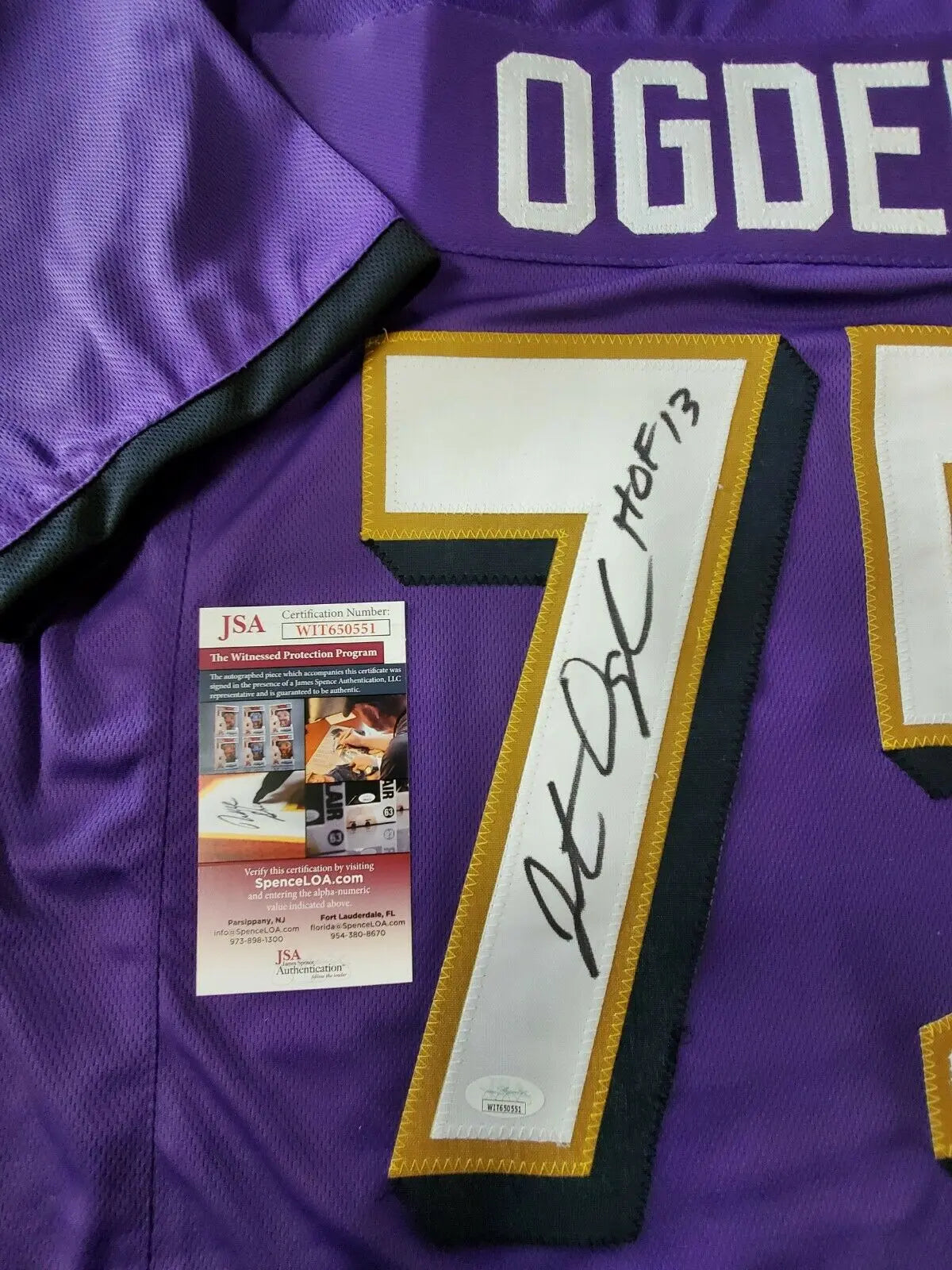 Jonathan Ogden Autographed/Signed Jersey JSA COA Baltimore Ravens