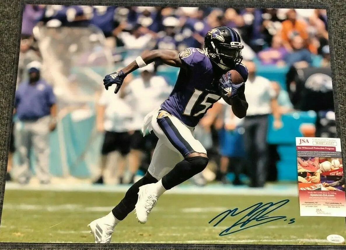 MVP Authentics Baltimore Ravens Marquise Brown Autographed Signed 16X20 Photo Jsa  Coa 89.10 sports jersey framing , jersey framing
