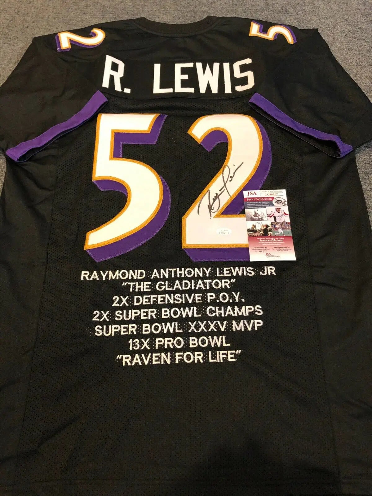 MVP Authentics Baltimore Ravens Ray Lewis Autographed Signed Stat Jersey Jsa  Coa 224.10 sports jersey framing , jersey framing