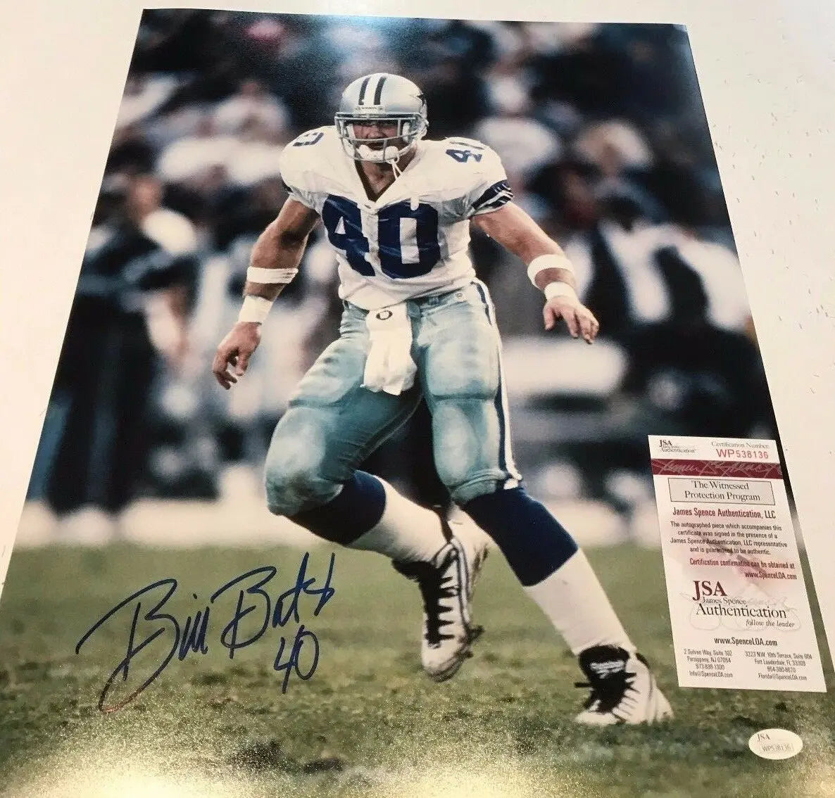 MVP Authentics Bill Bates Autographed Signed Dallas Cowboys 16X20 Photo Jsa Coa 72 sports jersey framing , jersey framing