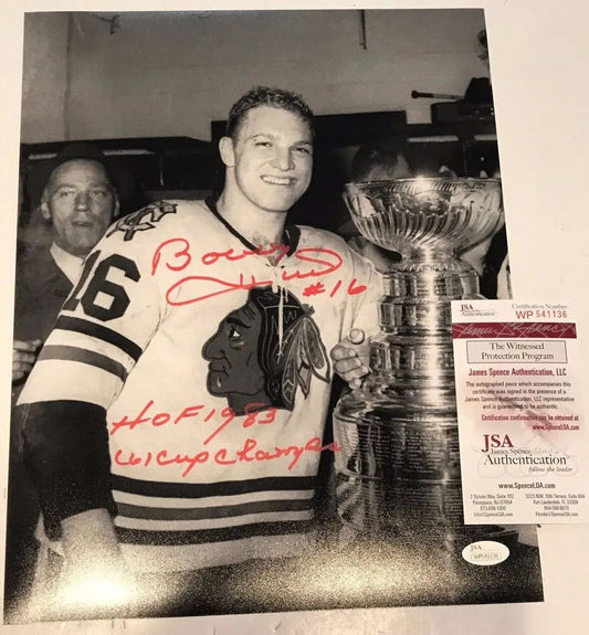 MVP Authentics Bobby Hull Autographed Signed Inscribed Chicago Blackhawks 11X14 Photo Jsa Coa 126 sports jersey framing , jersey framing