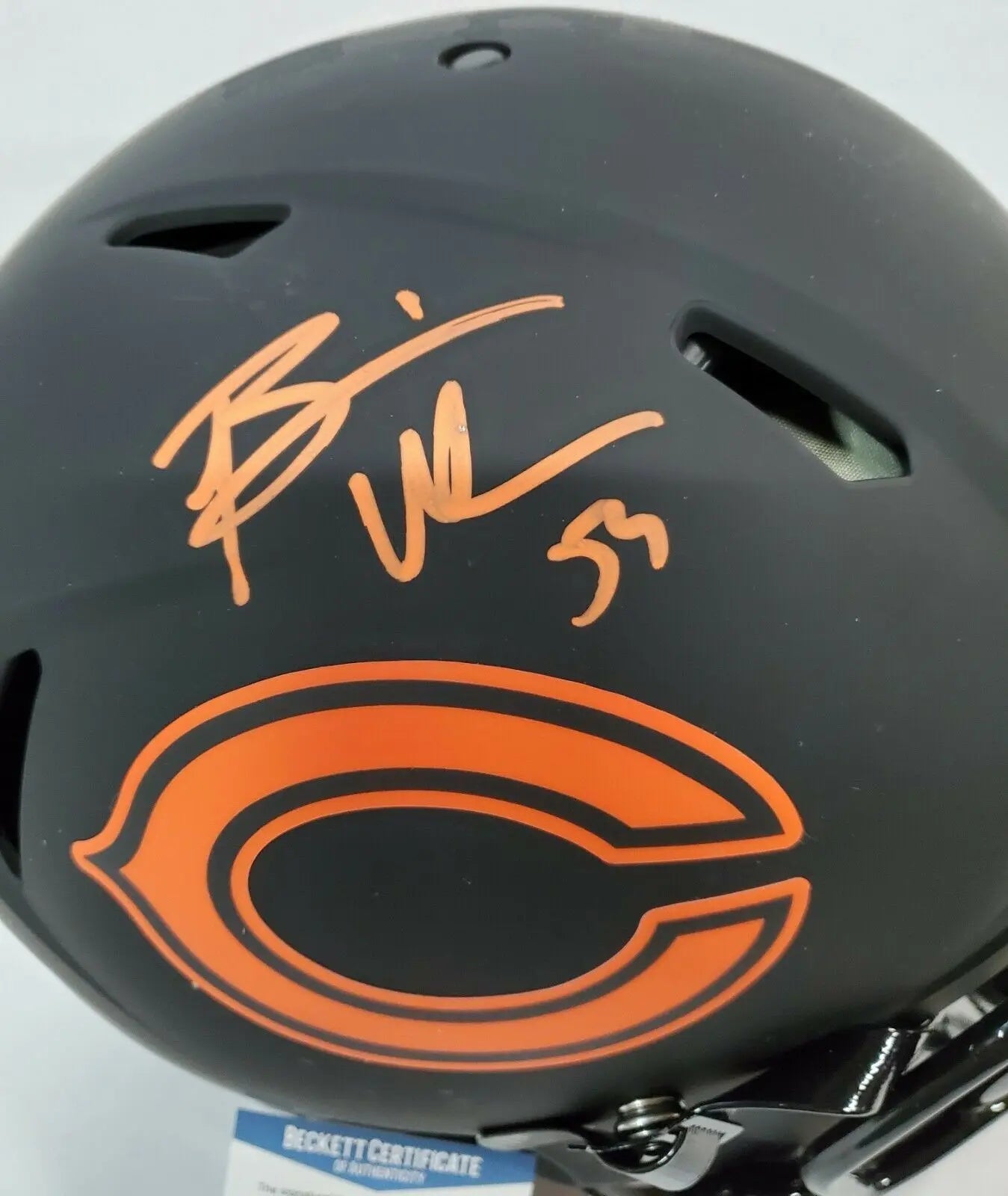 MVP Authentics Brian Urlacher Signed Bears Full Size Authentic Eclipse Helmet Beckett Coa 674.10 sports jersey framing , jersey framing