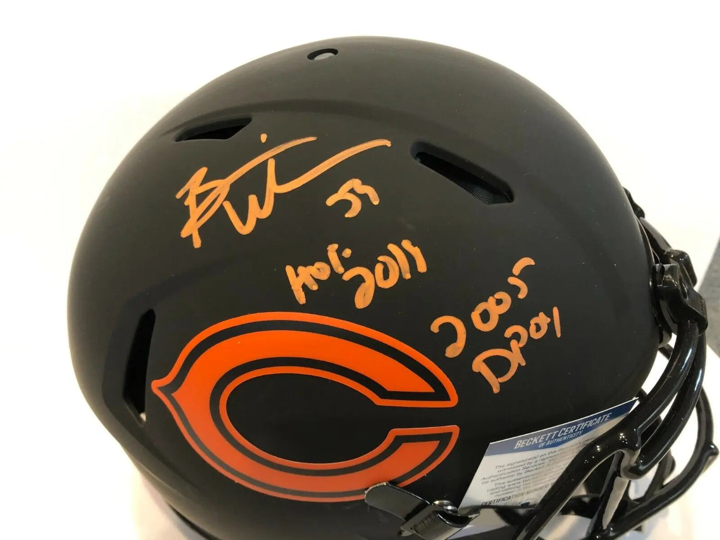 MVP Authentics Brian Urlacher Signed Inscribed Bears Full Size Authentic Eclipse Helmet Bas Coa 629.10 sports jersey framing , jersey framing