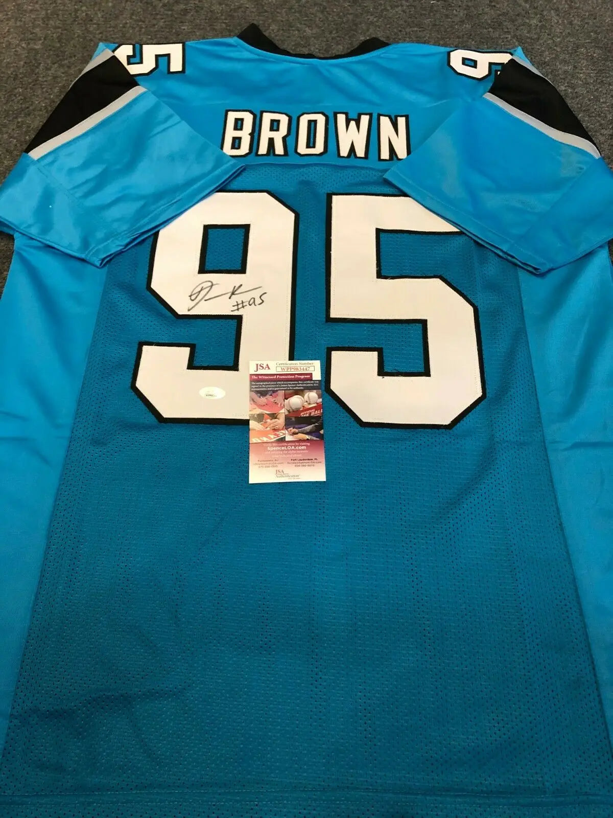 MVP Authentics Carolina Panthers Derrick Brown Autographed Signed Jersey Jsa  Coa 107.10 sports jersey framing , jersey framing