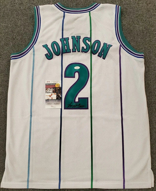 MVP Authentics Charlotte Hornets Larry Johnson Autographed Signed Jersey Jsa Coa 98.10 sports jersey framing , jersey framing