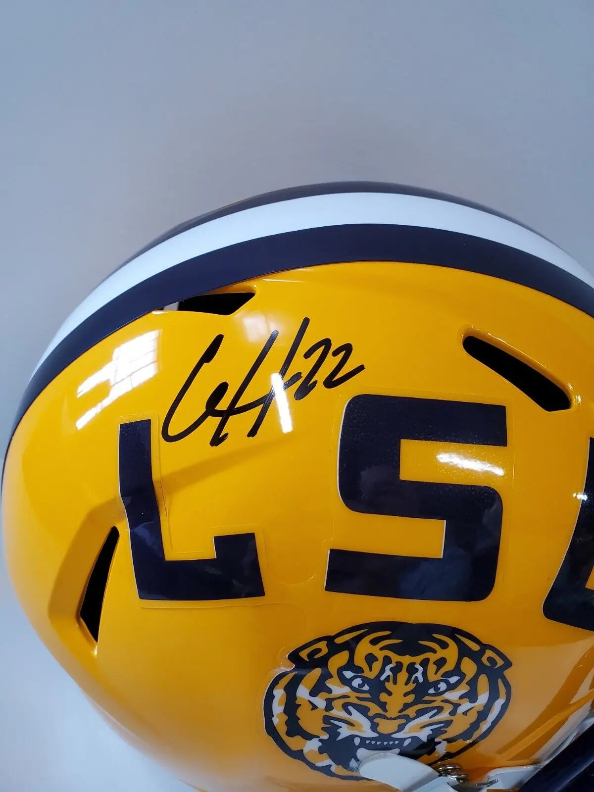 MVP Authentics Clyde Edwards Helaire Signed Lsu Tigers Full Size Replica Helmet Beckett Coa 332.10 sports jersey framing , jersey framing
