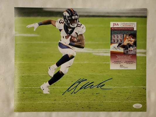 MVP Authentics Denver Broncos Kj Hamler Autographed Signed 11X14 Photo Jsa Coa 71.10 sports jersey framing , jersey framing
