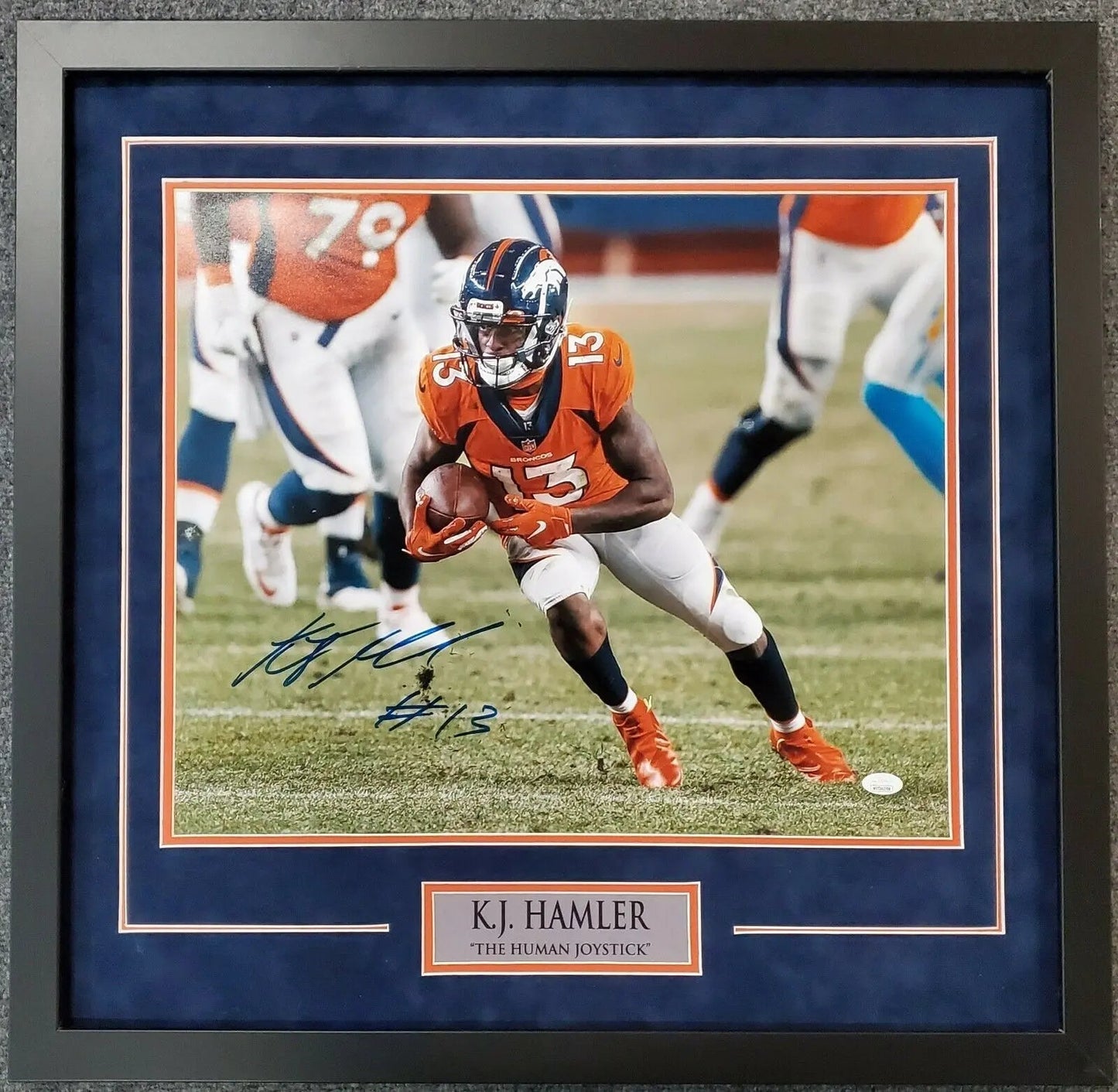 MVP Authentics Denver Broncos Kj Hamler Framed Signed 16X20 Photo Jsa Coa 179.10 sports jersey framing , jersey framing