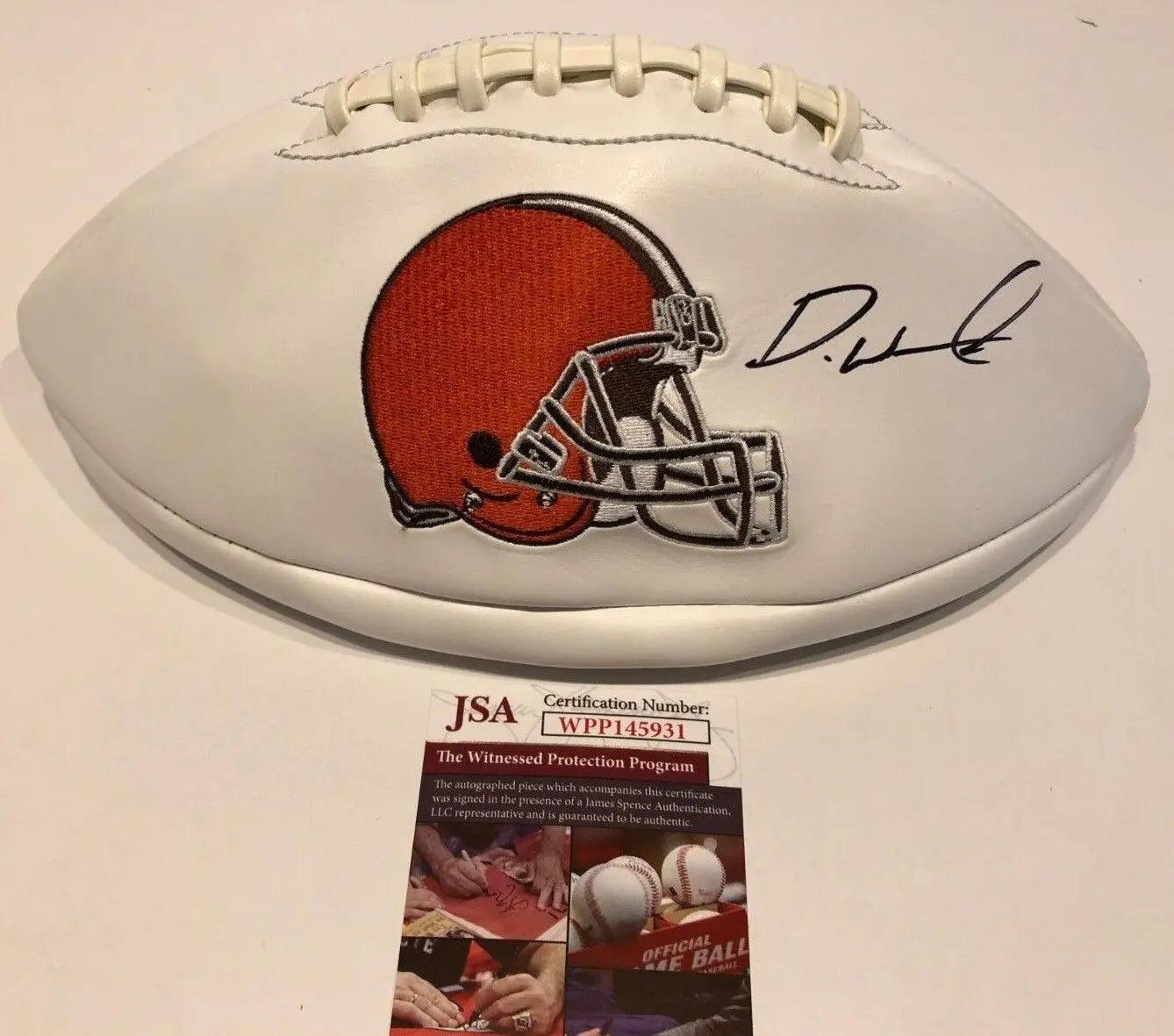 MVP Authentics Denzel Ward Autographed Signed Cleveland Browns Logo Football Jsa Coa 108 sports jersey framing , jersey framing