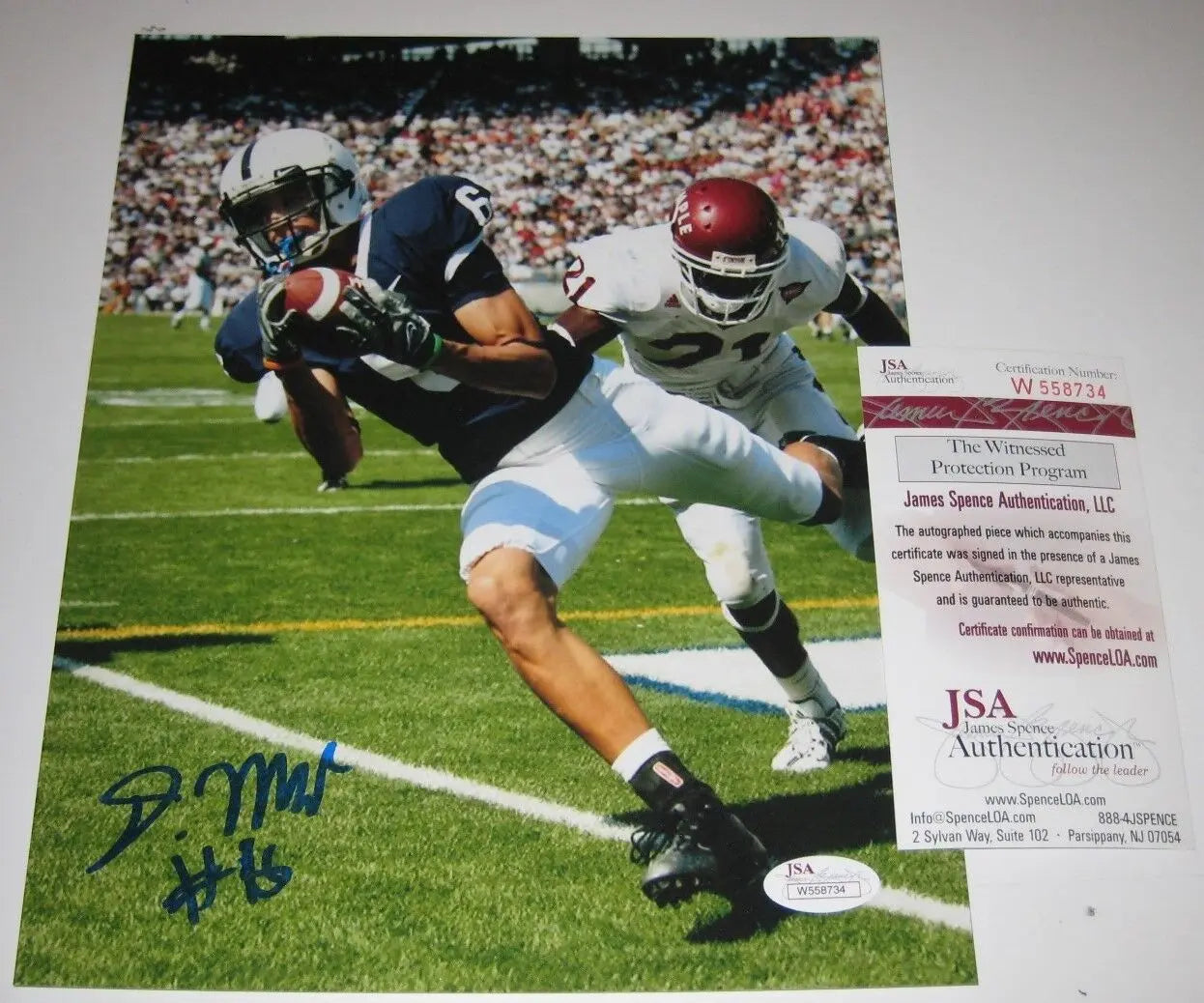 MVP Authentics Derek Moye Autographed Signed Penn State 8X10 Photo Jsa  Coa 36 sports jersey framing , jersey framing