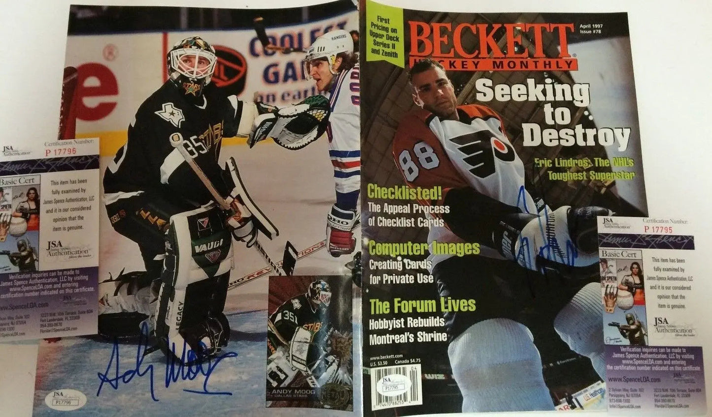 MVP Authentics Eric Lindros And Andy Moog Autographed Signed Beckett Magazine Jsa Coa 90 sports jersey framing , jersey framing