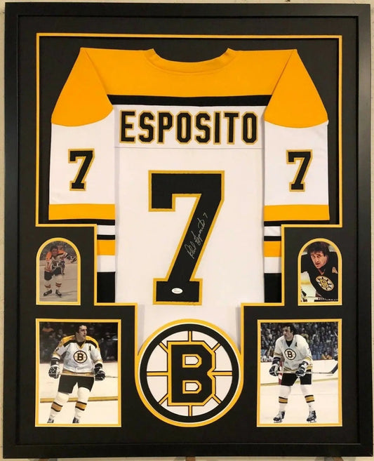 MVP Authentics FRAMED BOSTON BRUINS PHIL ESPOSITO AUTOGRAPHED SIGNED JERSEY JSA COA 540 sports jersey framing , jersey framing