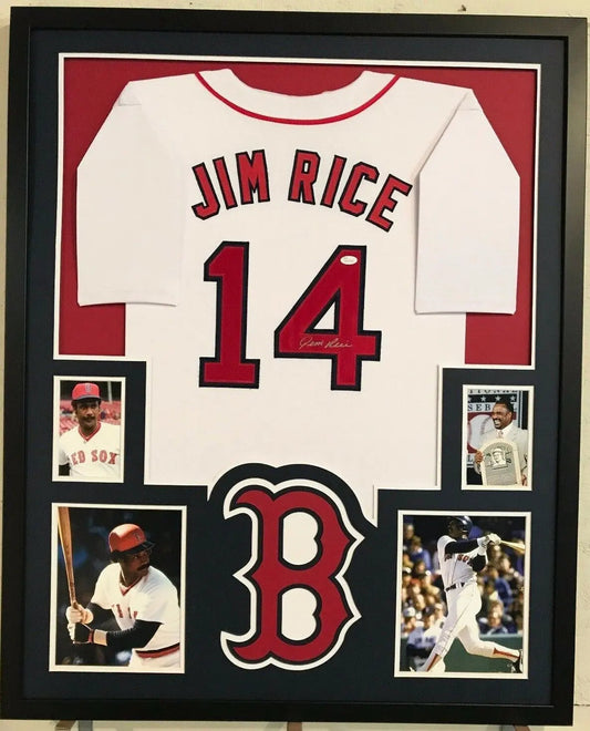 MVP Authentics FRAMED JIM RICE AUTOGRAPHED SIGNED BOSTON RED SOX JERSEY JSA COA 450 sports jersey framing , jersey framing