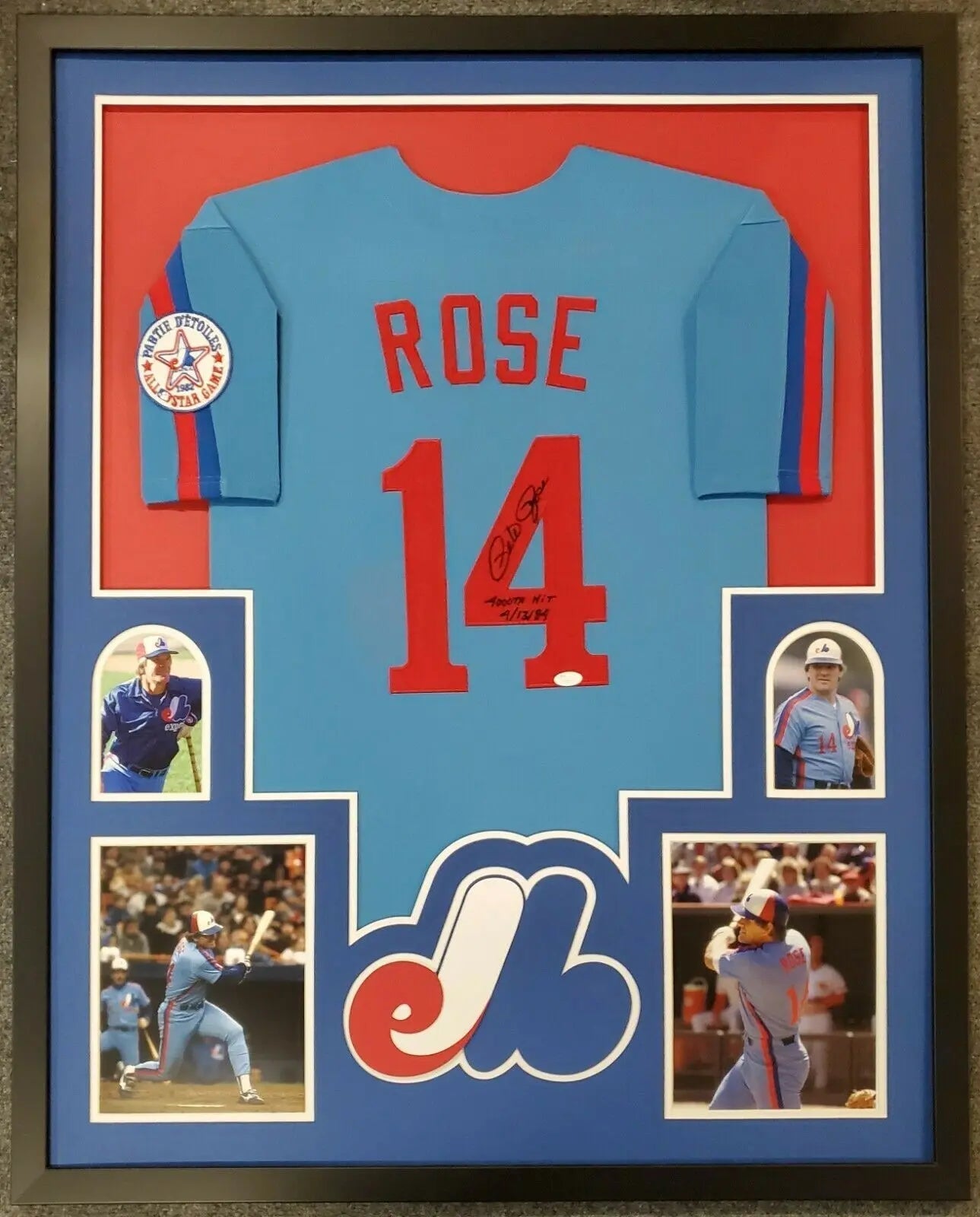Framed Montreal Expos Pete Rose Autographed Signed Inscribed Jersey Jsa Coa