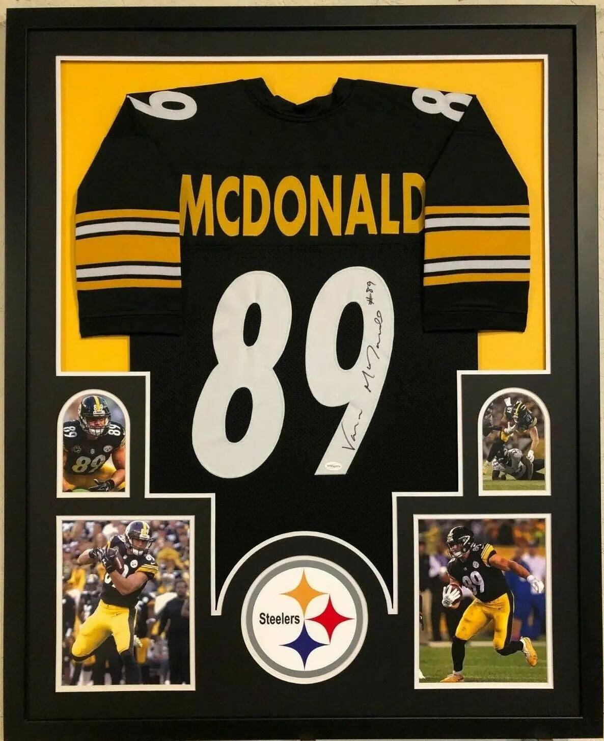MVP Authentics Framed Pittsburgh Steelers Vance Mcdonald Autographed Signed Jersey Tse Coa 405 sports jersey framing , jersey framing
