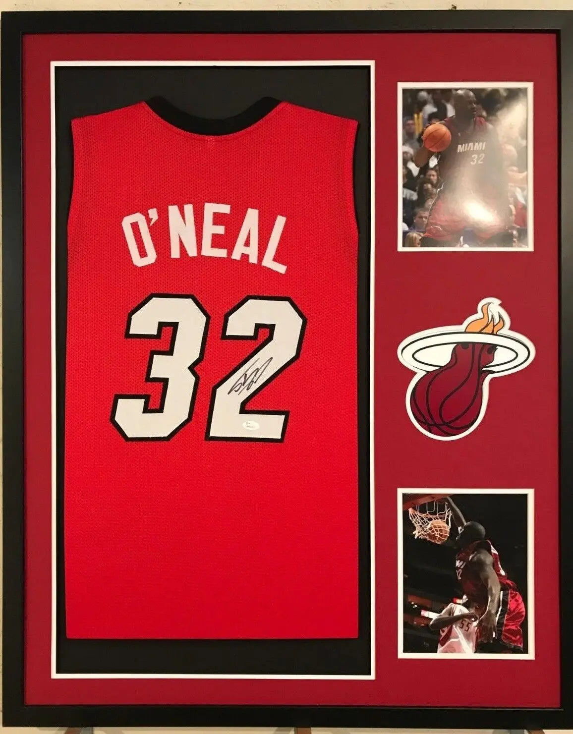 MVP Authentics Framed Shaquille O'neal Autographed Signed Miami Heat Jersey Jsa Coa 450 sports jersey framing , jersey framing