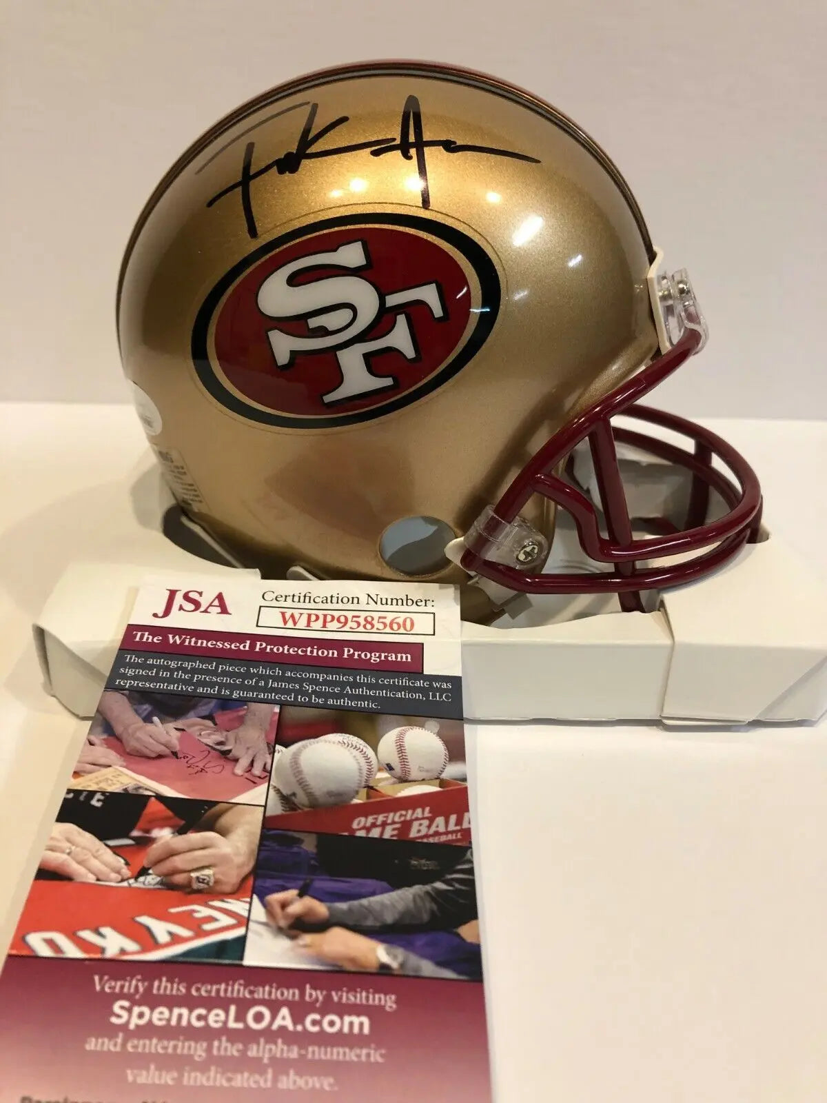 MVP Authentics Frank Gore Autographed Signed S.F. 49Ers Mini Helmet Jsa Coa 89.10 sports jersey framing , jersey framing
