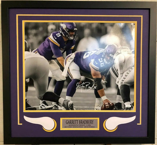 MVP Authentics Garrett Bradbury Framed Signed Minnesota Vikings 16X20 Photo Jsa Coa 179.10 sports jersey framing , jersey framing