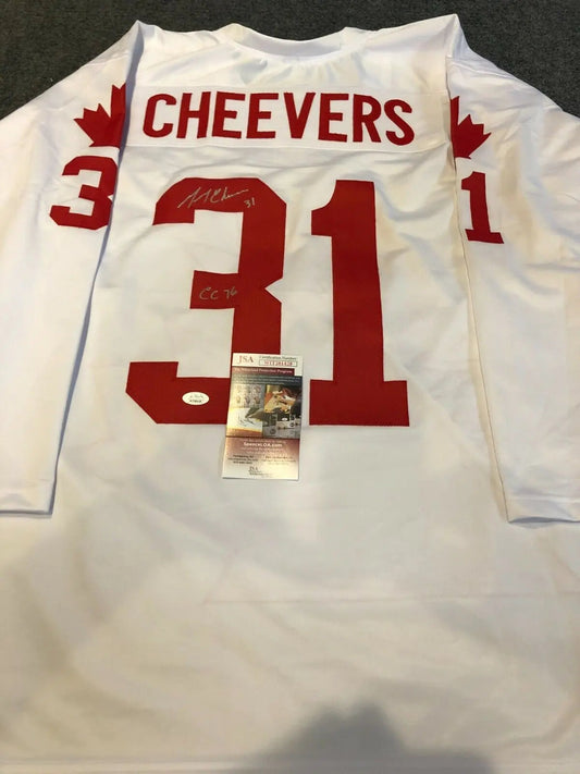 MVP Authentics Gerry Cheevers Autographed Signed Inscribed Canada Jersey Jsa Coa 143.10 sports jersey framing , jersey framing
