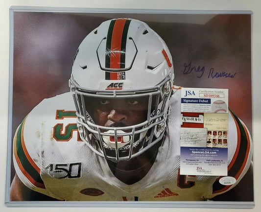 MVP Authentics Greg Rousseau Autographed Signed Miami Hurricanes 11X14 Photo Jsa Coa 89.10 sports jersey framing , jersey framing