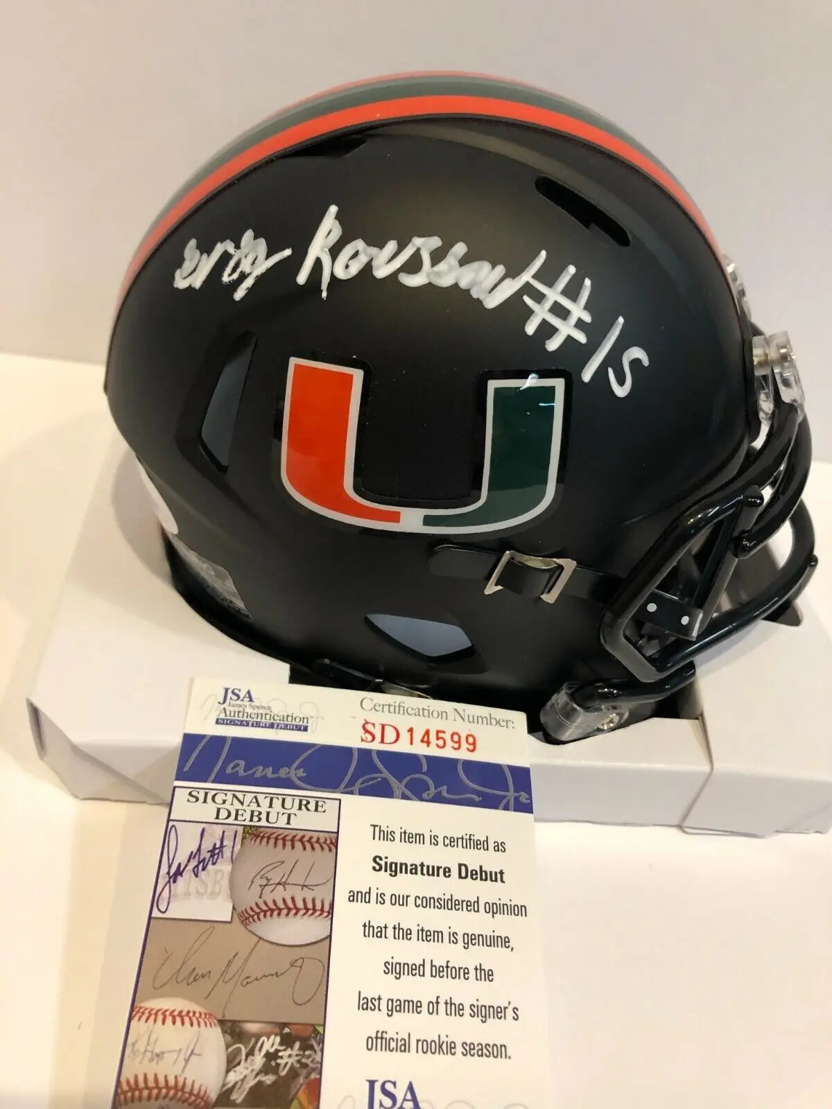 MVP Authentics Greg Rousseau Autographed Signed Miami Hurricanes Mini Helmet Jsa Coa 116.10 sports jersey framing , jersey framing