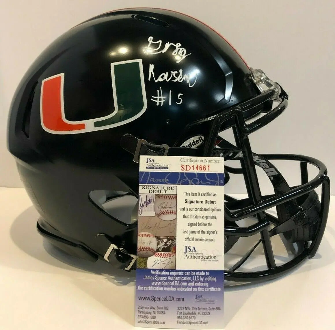 MVP Authentics Greg Rousseau Signed Miami Hurricanes Full Size Authentic Helmet Jsa Coa 404.10 sports jersey framing , jersey framing