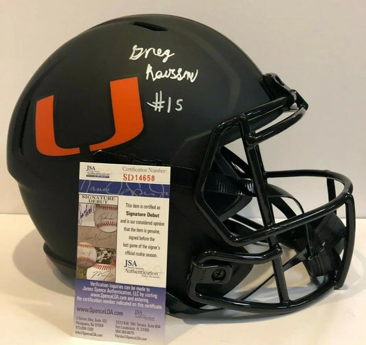 MVP Authentics Greg Rousseau Signed Miami Hurricanes Full Size Eclipse Replica Helmet Jsa Coa 314.10 sports jersey framing , jersey framing