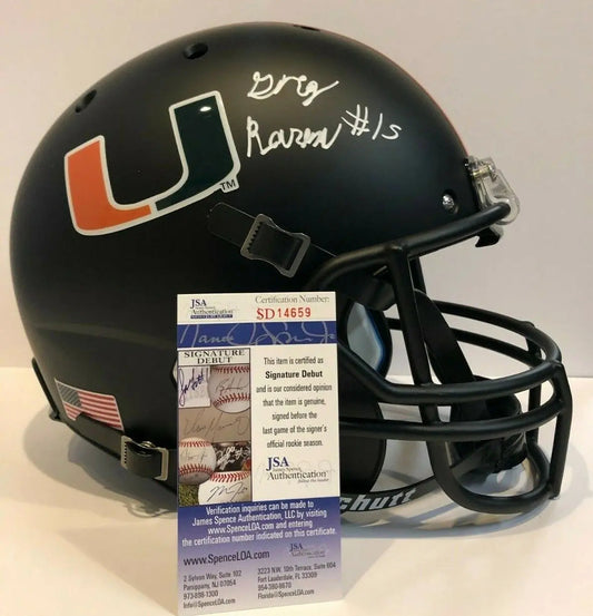 MVP Authentics Greg Rousseau Signed Miami Hurricanes Full Size Replica Helmet Jsa Coa 269.10 sports jersey framing , jersey framing