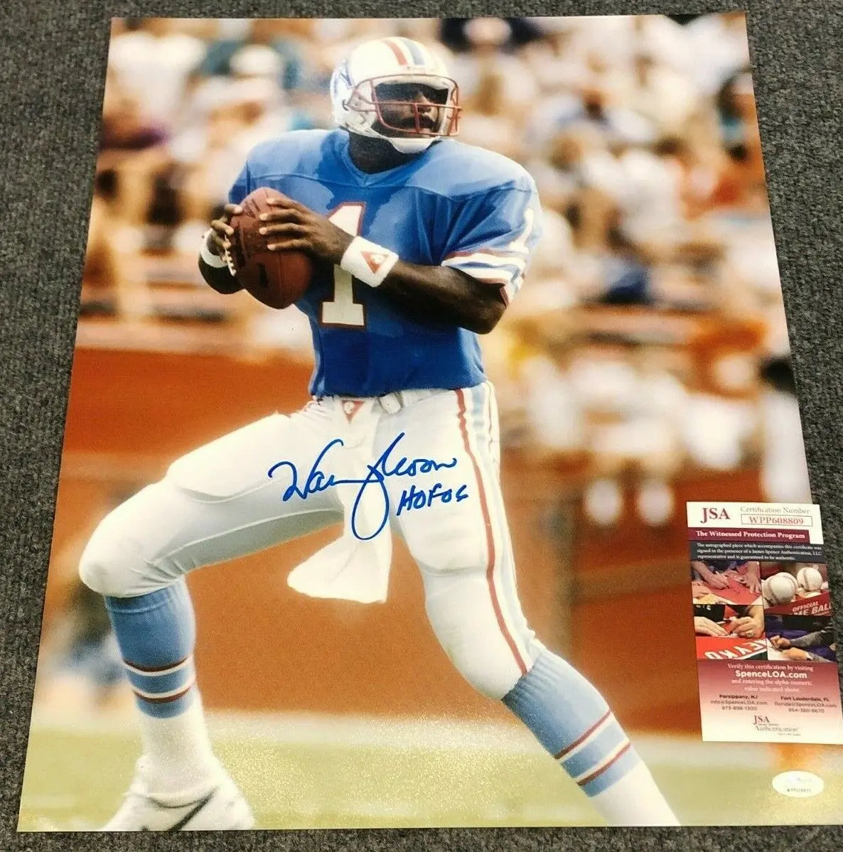 MVP Authentics Houston Oilers Warren Moon Autographed Signed Inscribed 16X20 Photo Jsa Coa 80.10 sports jersey framing , jersey framing