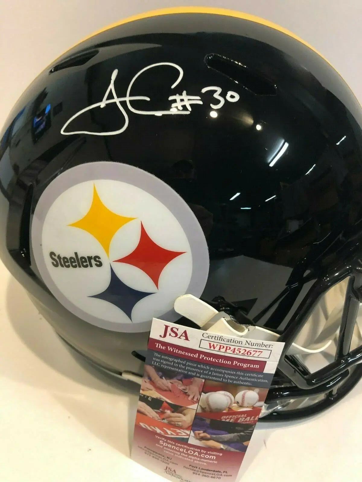 MVP Authentics James Conner Signed Pittsburgh Steelers Full Size Speed Replica Helmet Jsa Coa 251.10 sports jersey framing , jersey framing
