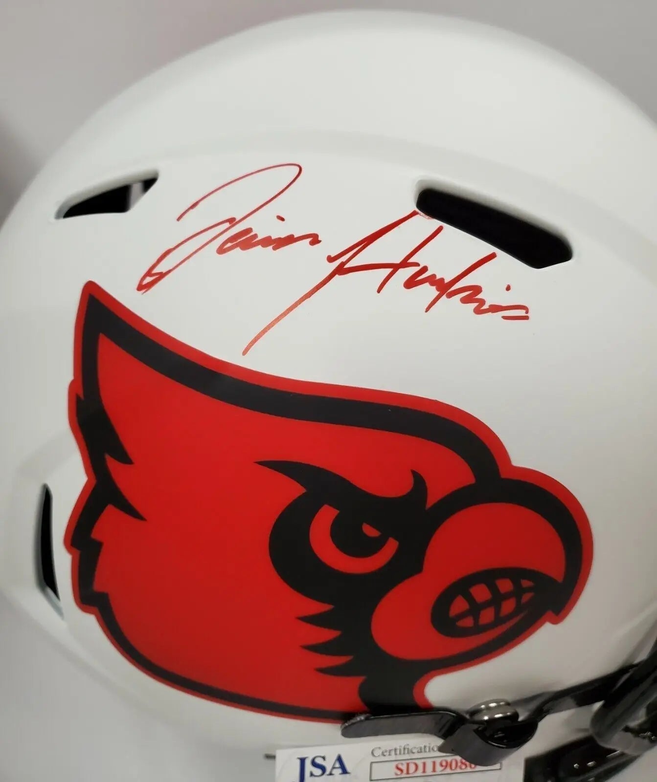 MVP Authentics Javian Hawkins Signed Louisville Cardinals Replica Full Sz Lunar Helmet Jsa Coa 269.10 sports jersey framing , jersey framing
