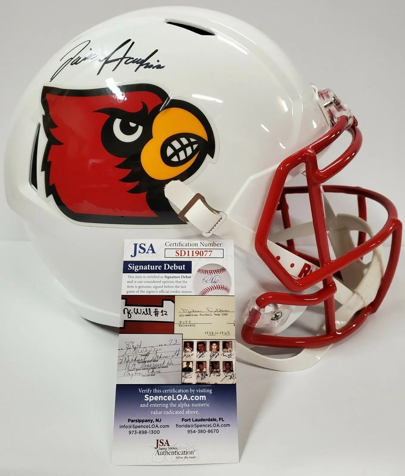 MVP Authentics Javian Hawkins Signed Louisville Cardinals Replica Full Sz Speed Helmet Jsa Coa 224.10 sports jersey framing , jersey framing