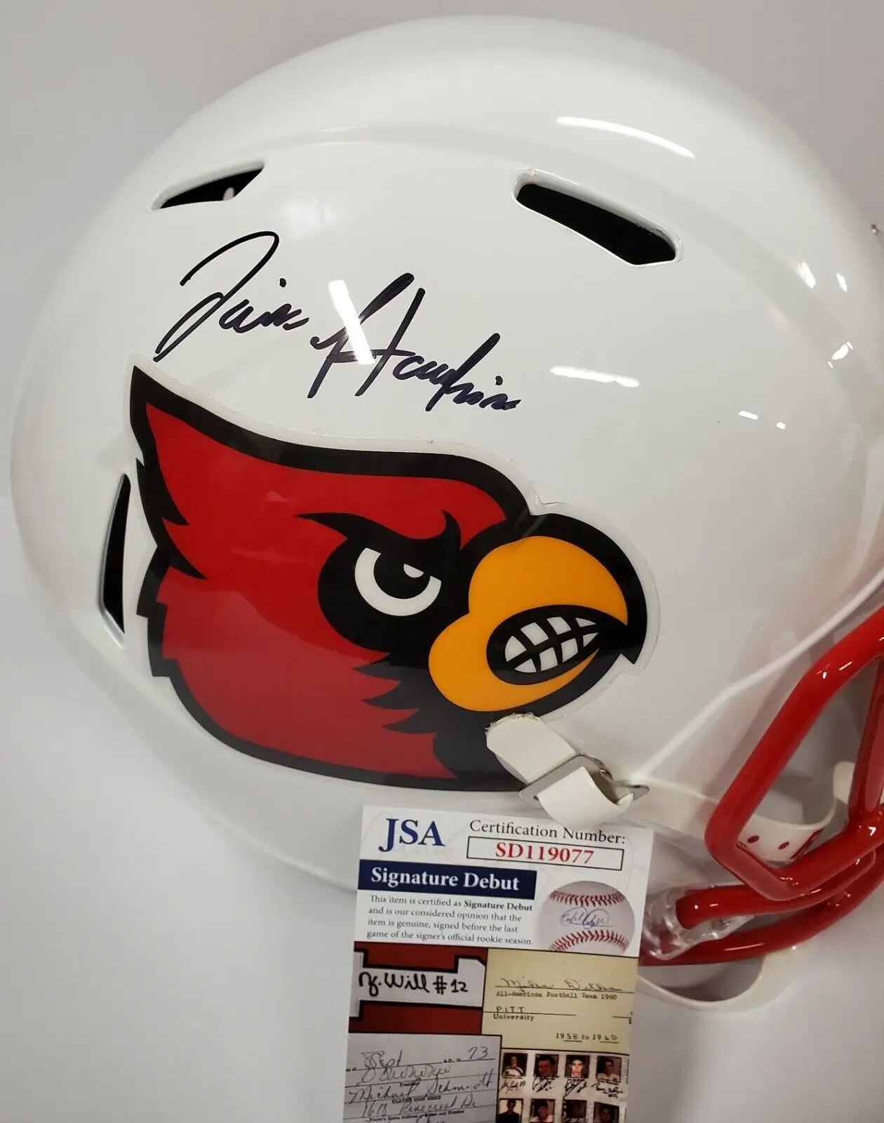 MVP Authentics Javian Hawkins Signed Louisville Cardinals Replica Full Sz Speed Helmet Jsa Coa 224.10 sports jersey framing , jersey framing