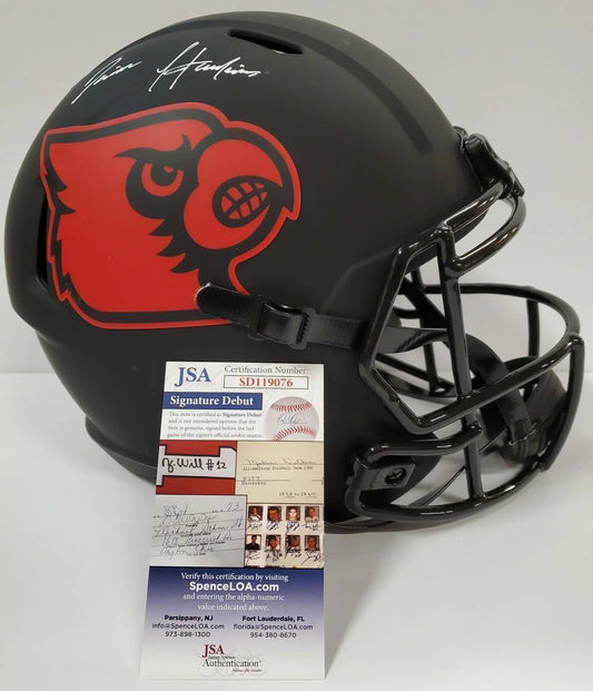 MVP Authentics Javian Hawkins Signed Louisville Cardinals Replica Fullsz Eclipse Helmet Jsa Coa 251.10 sports jersey framing , jersey framing