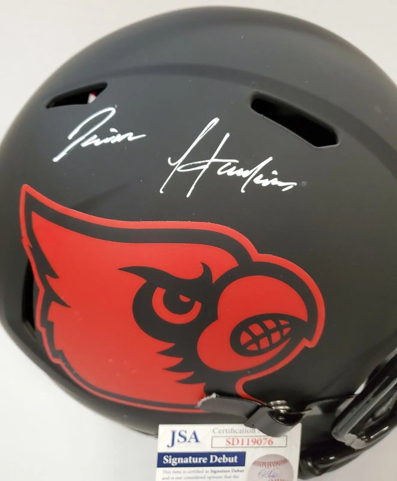 MVP Authentics Javian Hawkins Signed Louisville Cardinals Replica Fullsz Eclipse Helmet Jsa Coa 251.10 sports jersey framing , jersey framing