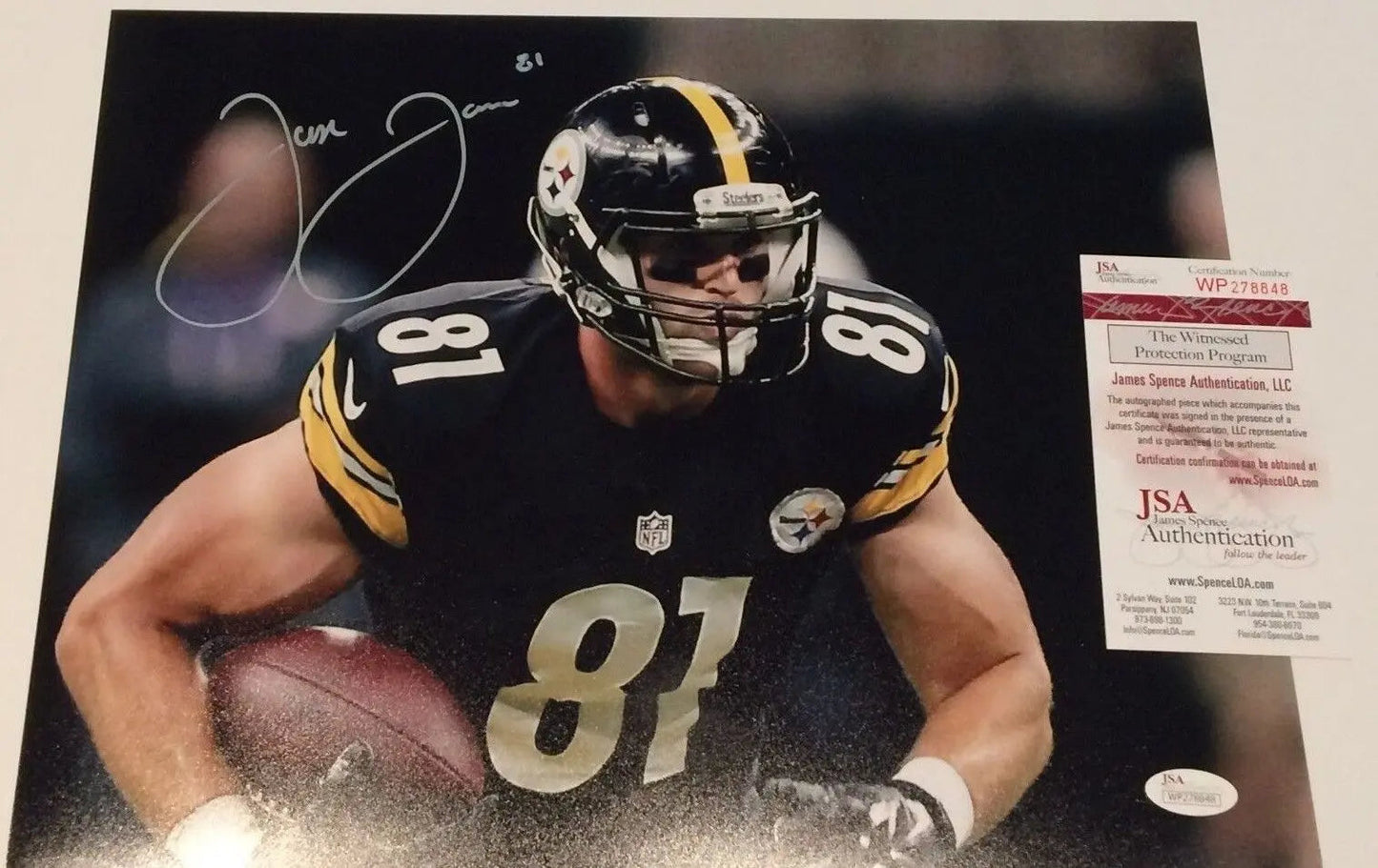 MVP Authentics Jesse James Autographed Signed Pittsburgh Steelers 11X14 Photo Jsa Coa 81 sports jersey framing , jersey framing