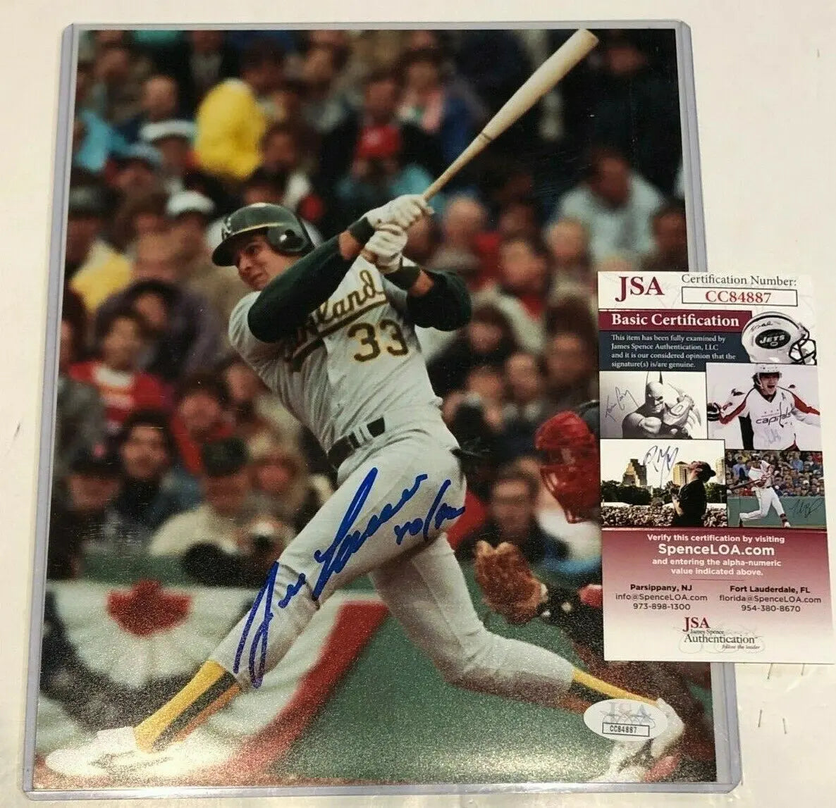 MVP Authentics Jose Canseco Autographed Signed Inscribed Oakland A's 8X10 Photo Jsa Coa 27 sports jersey framing , jersey framing