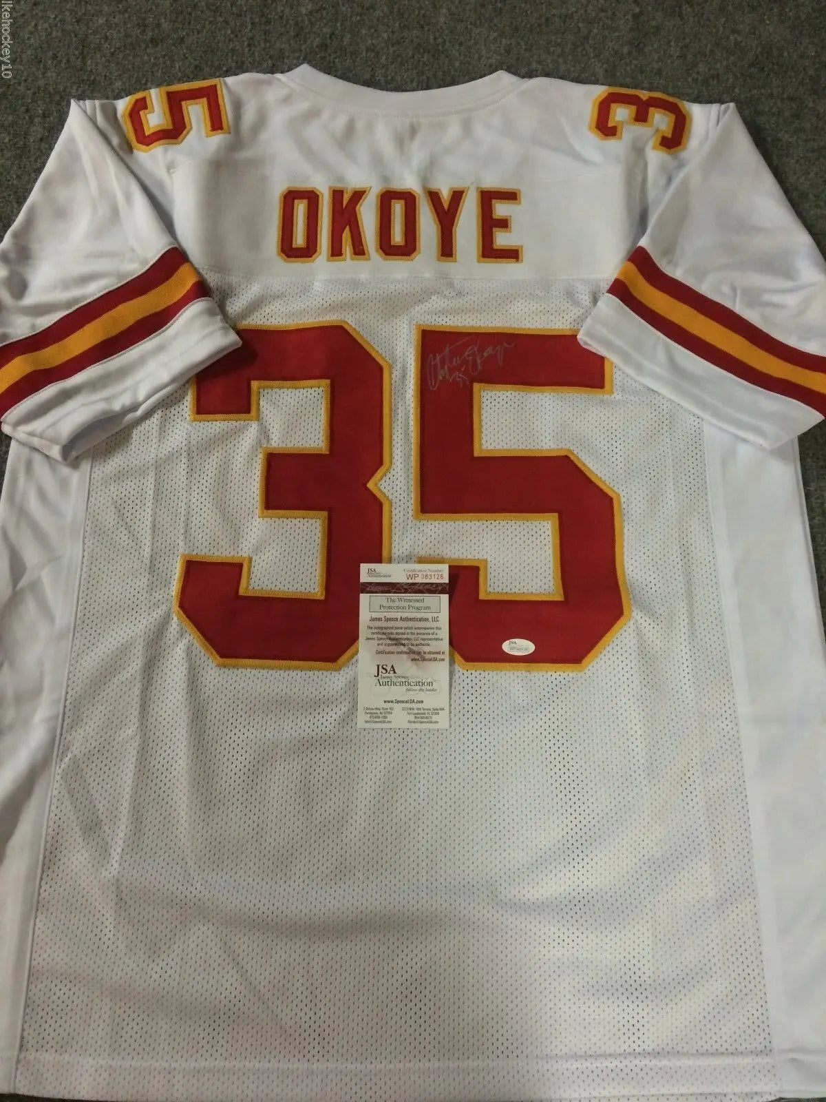 MVP Authentics Kansas City Chiefs Christian Okoye Autographed Signed Jersey Jsa  Coa 107.10 sports jersey framing , jersey framing
